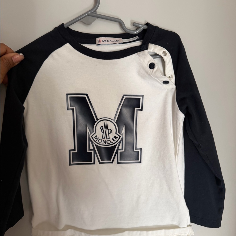 Moncler Kids Black and White Logo Long Sleeve Tee